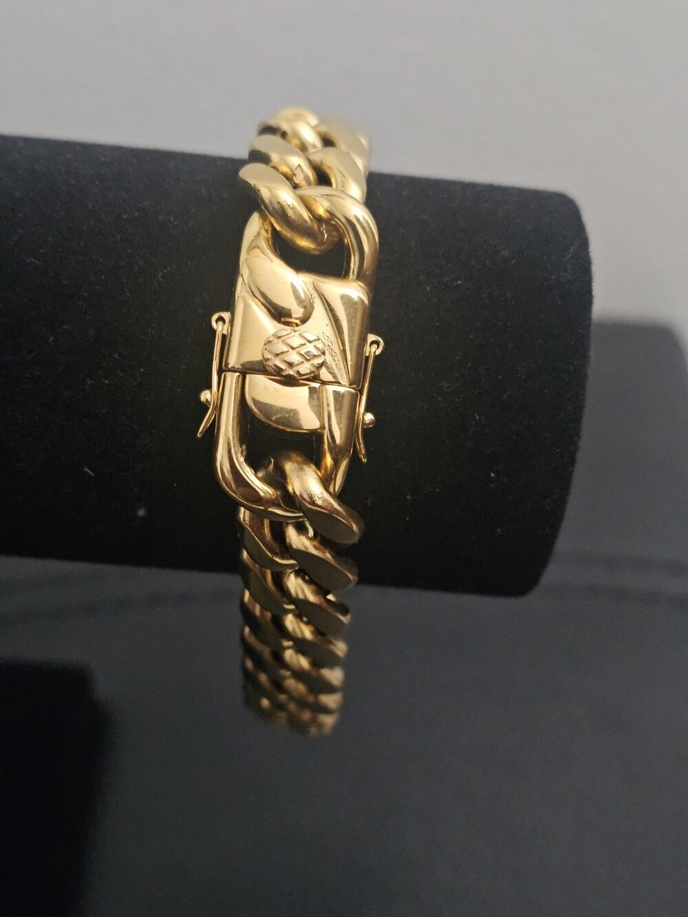 9in Gold Tone Steel- 13.9mm THICK Cuban Link Bracelet w/ Box Lock Clasp